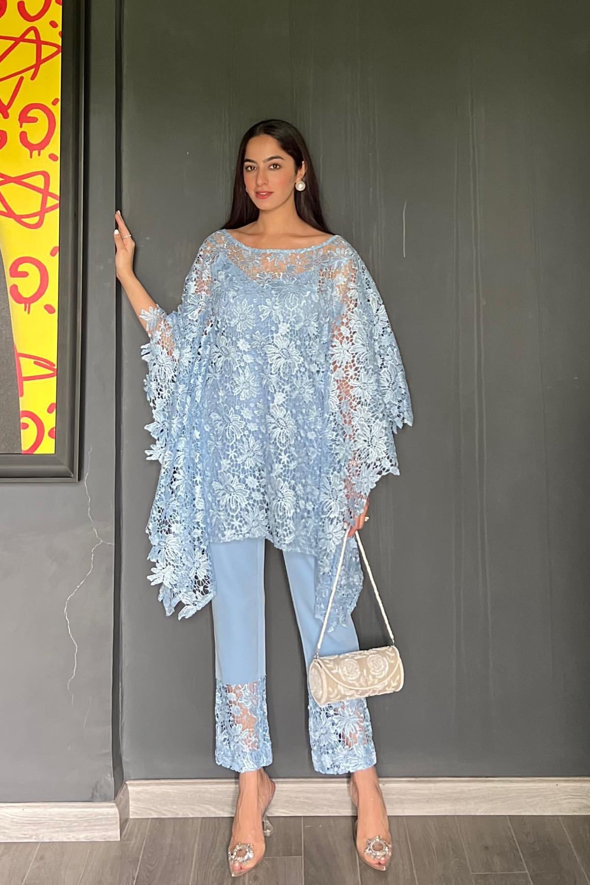 JASNOOR ANAND X HAZE BLUE SCHIFFLI KAFTAN SET