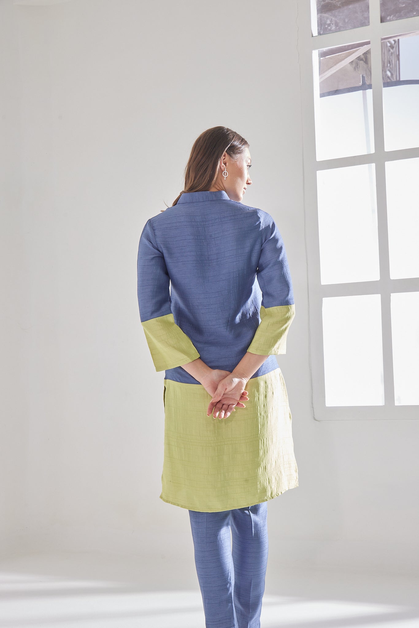 BLUE-YELLOW BLOCK KURTA SET