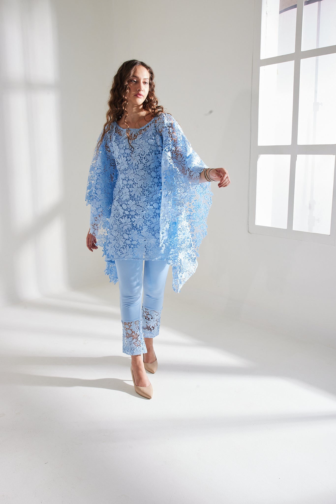 JASNOOR ANAND X HAZE BLUE SCHIFFLI KAFTAN SET