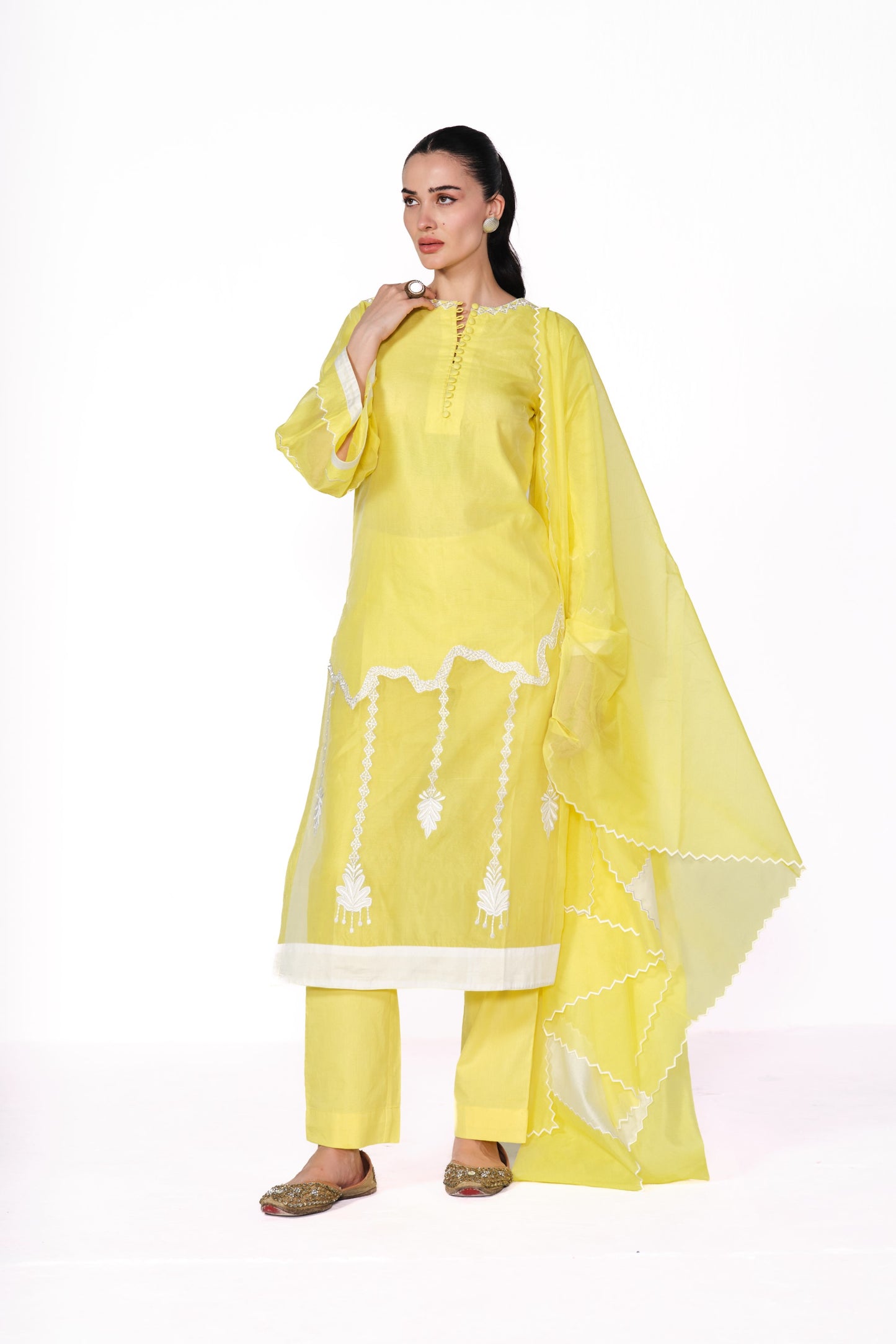 SUFI-YELLOW CHANDERI SITARA KURTA SET