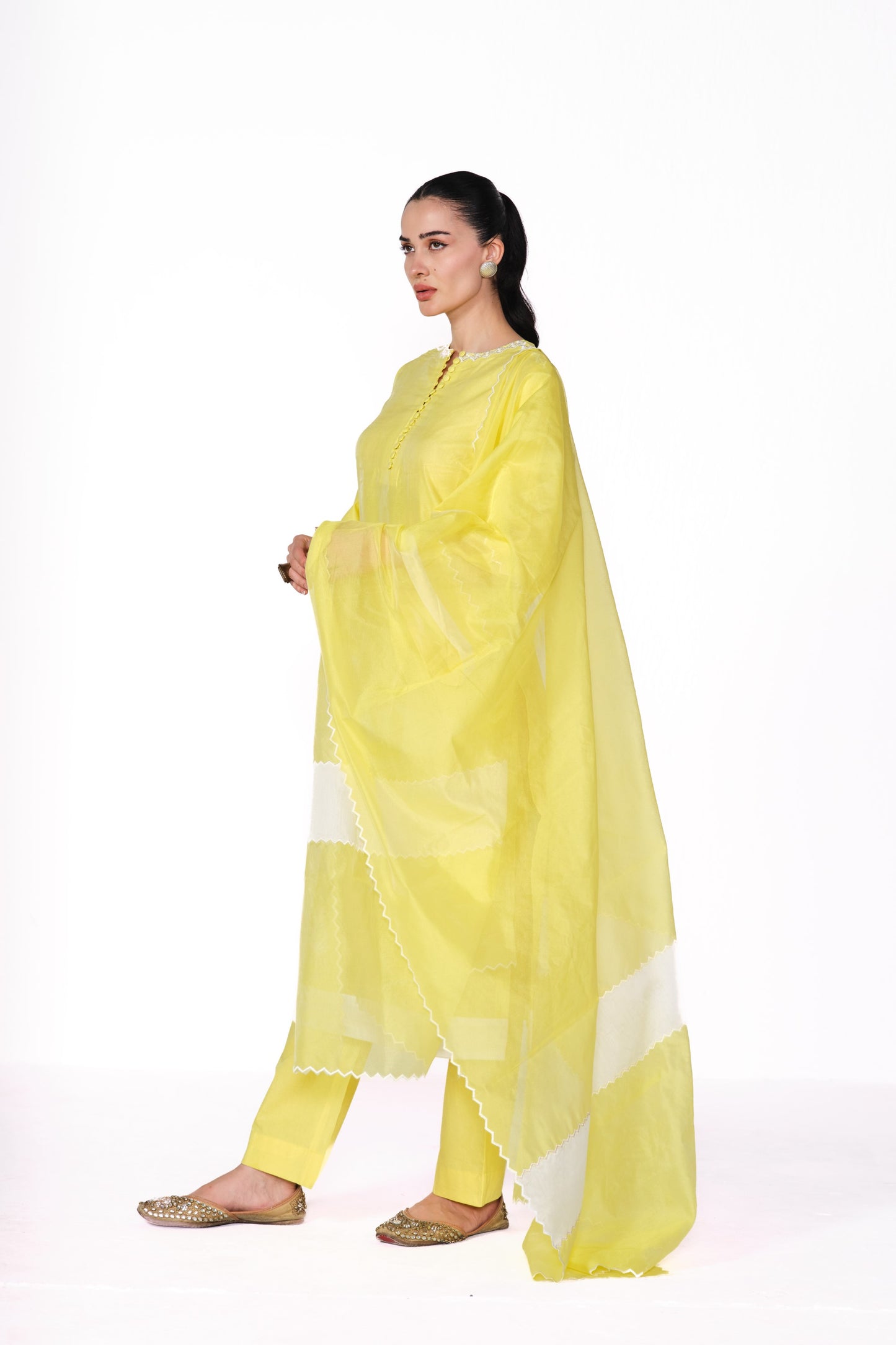 SUFI-YELLOW CHANDERI SITARA KURTA SET