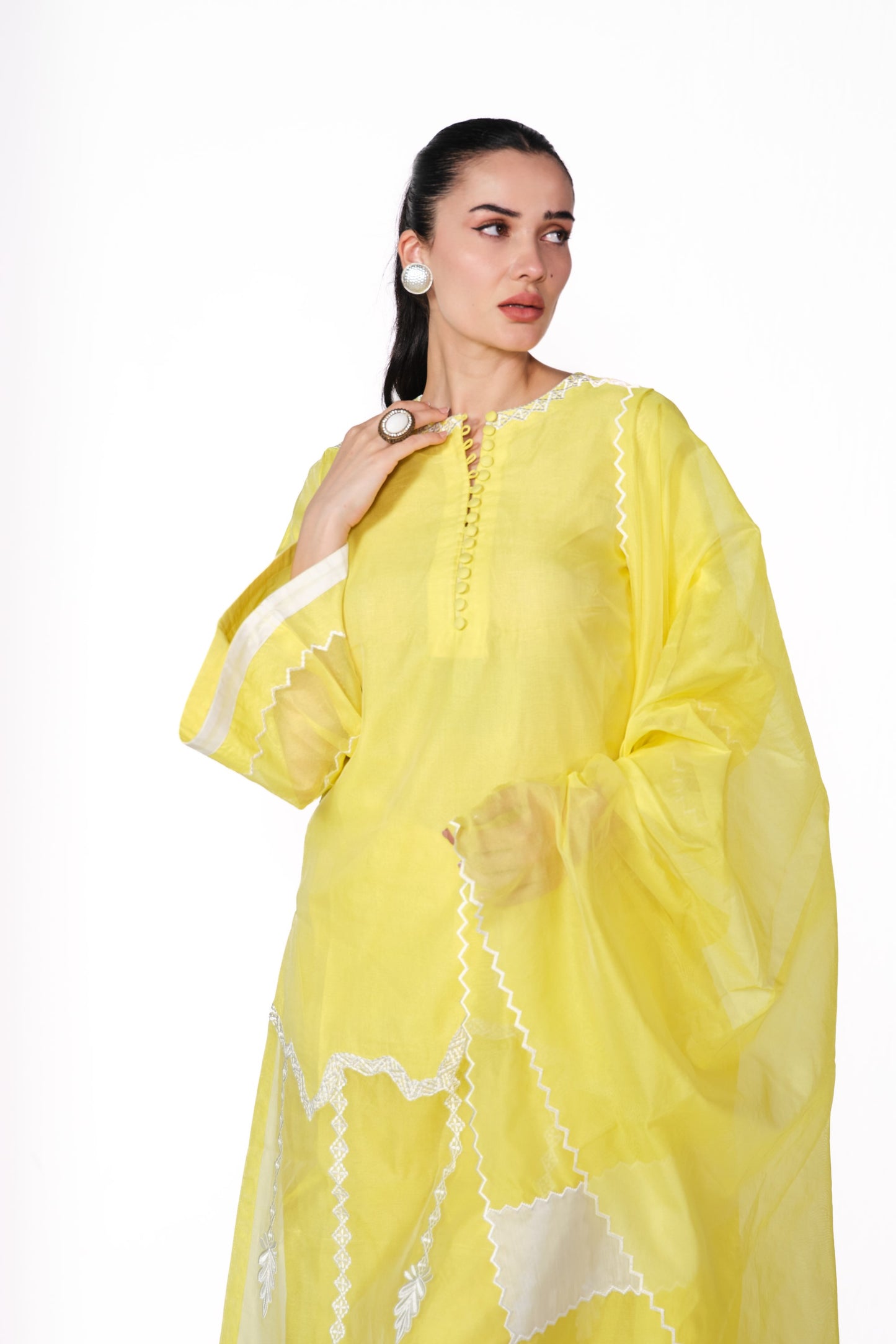 SUFI-YELLOW CHANDERI SITARA KURTA SET