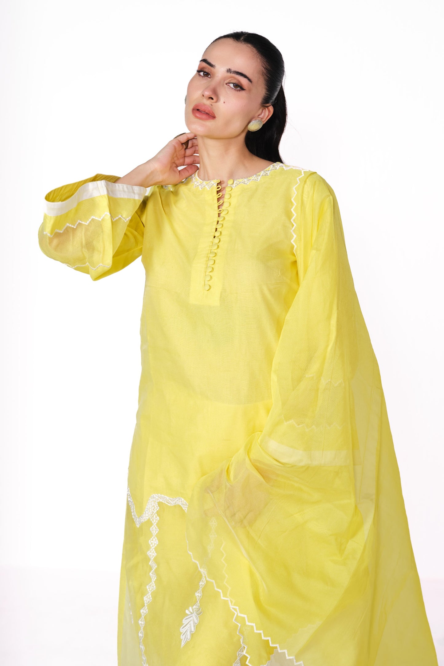 SUFI-YELLOW CHANDERI SITARA KURTA SET