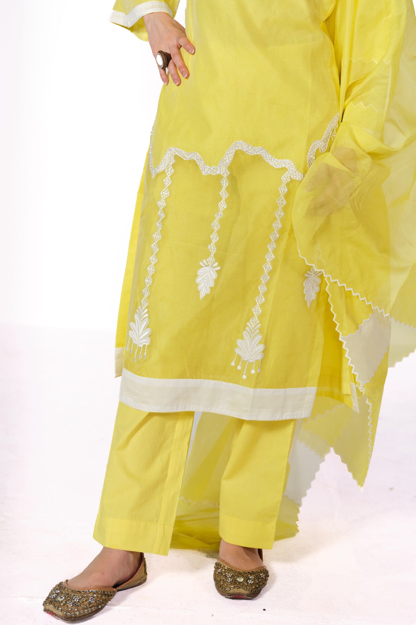 SUFI-YELLOW CHANDERI SITARA KURTA SET