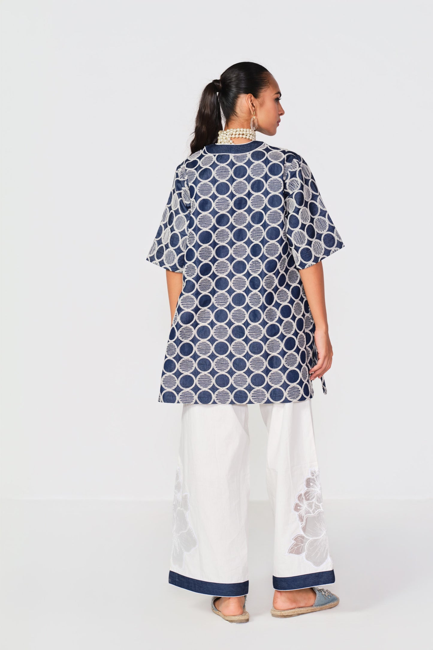 EMBROIDERED WHITE - DENIM BLOCK A SET- CIRCLE WORK