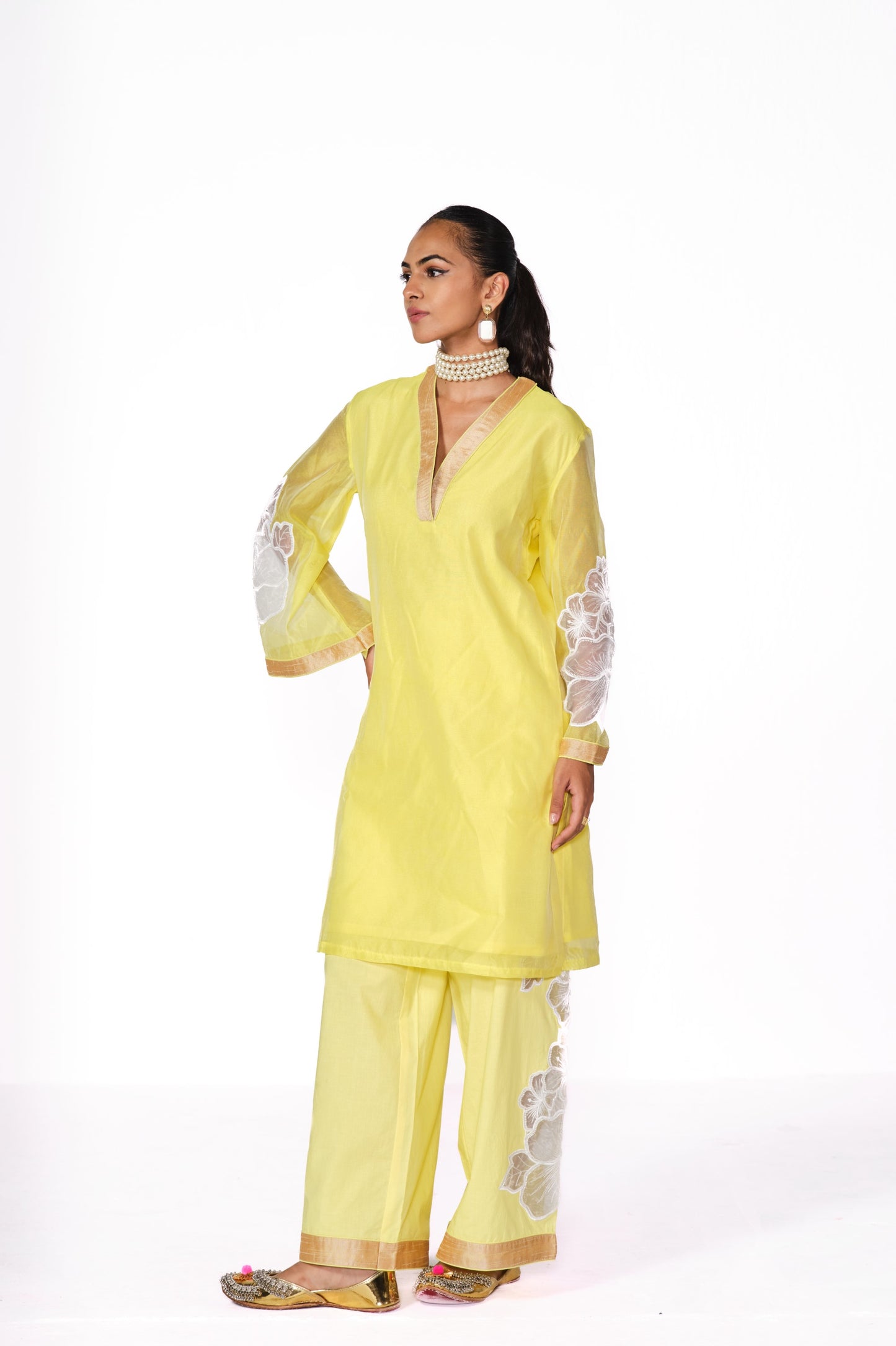 YELLOW-WHITE KARDANA FLOWER KURTA SET