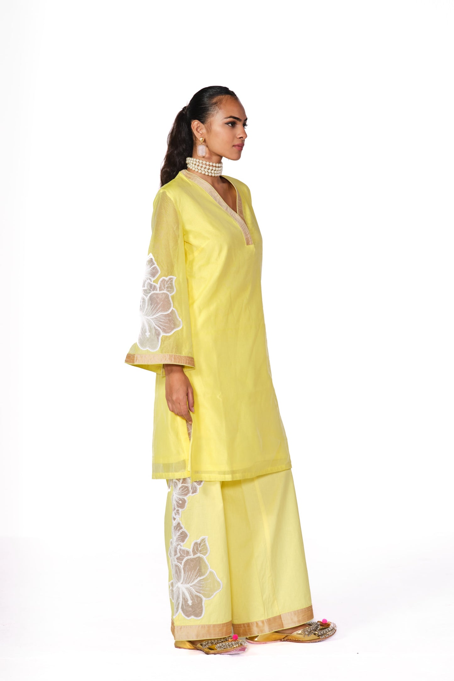 YELLOW-WHITE KARDANA FLOWER KURTA SET