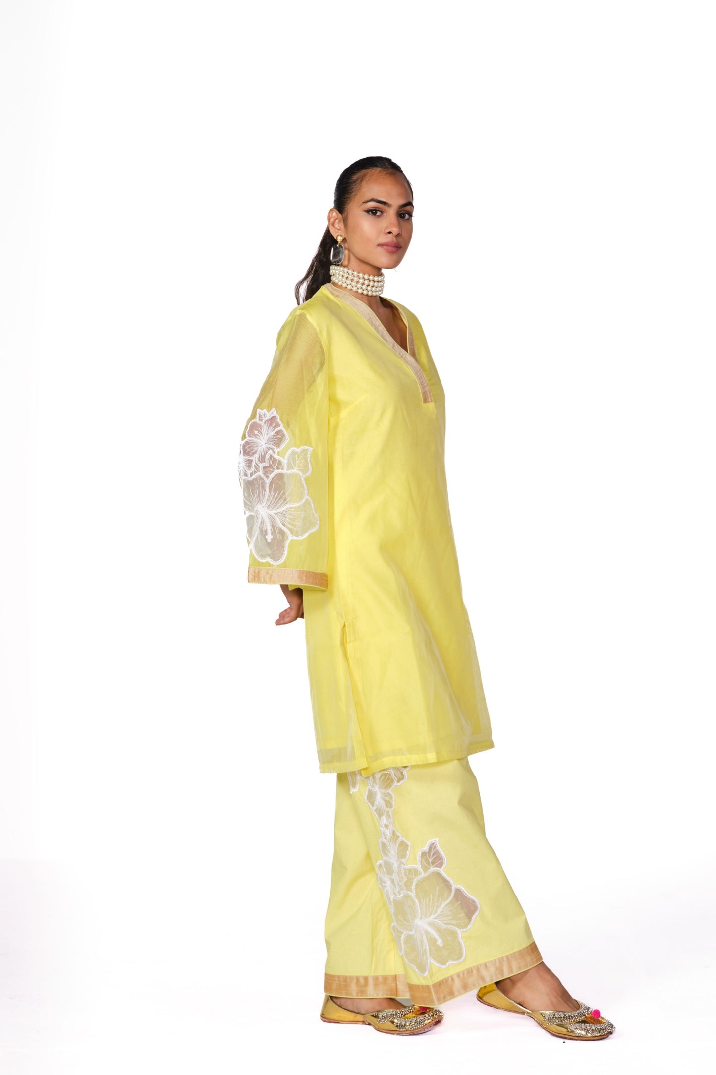 YELLOW-WHITE KARDANA FLOWER KURTA SET