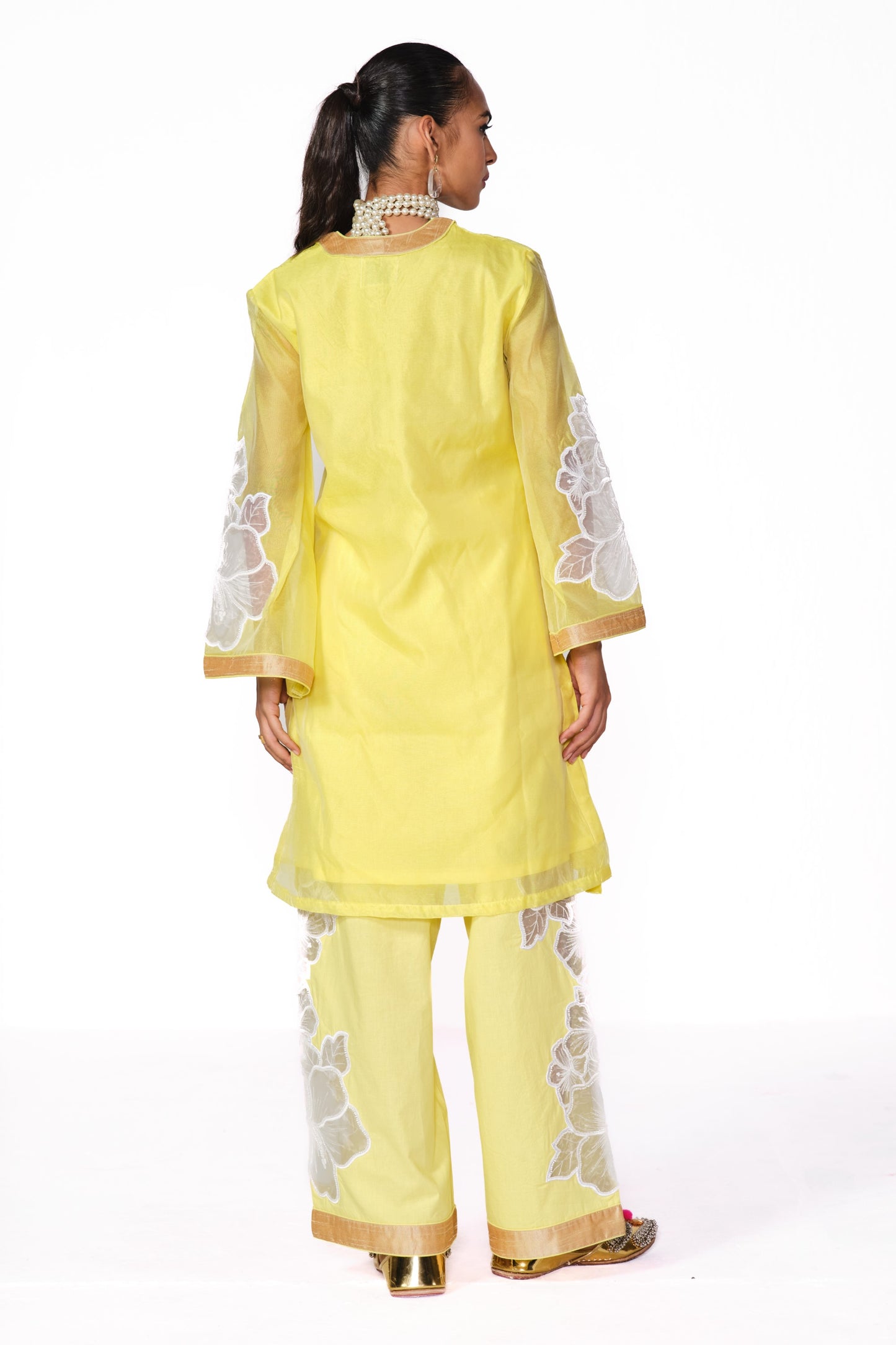 YELLOW-WHITE KARDANA FLOWER KURTA SET