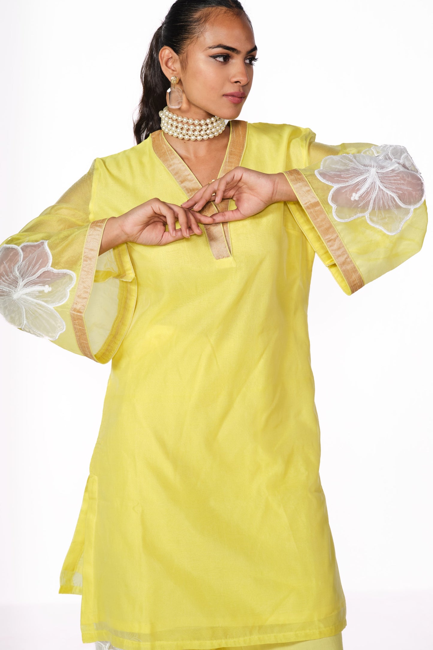 YELLOW-WHITE KARDANA FLOWER KURTA SET
