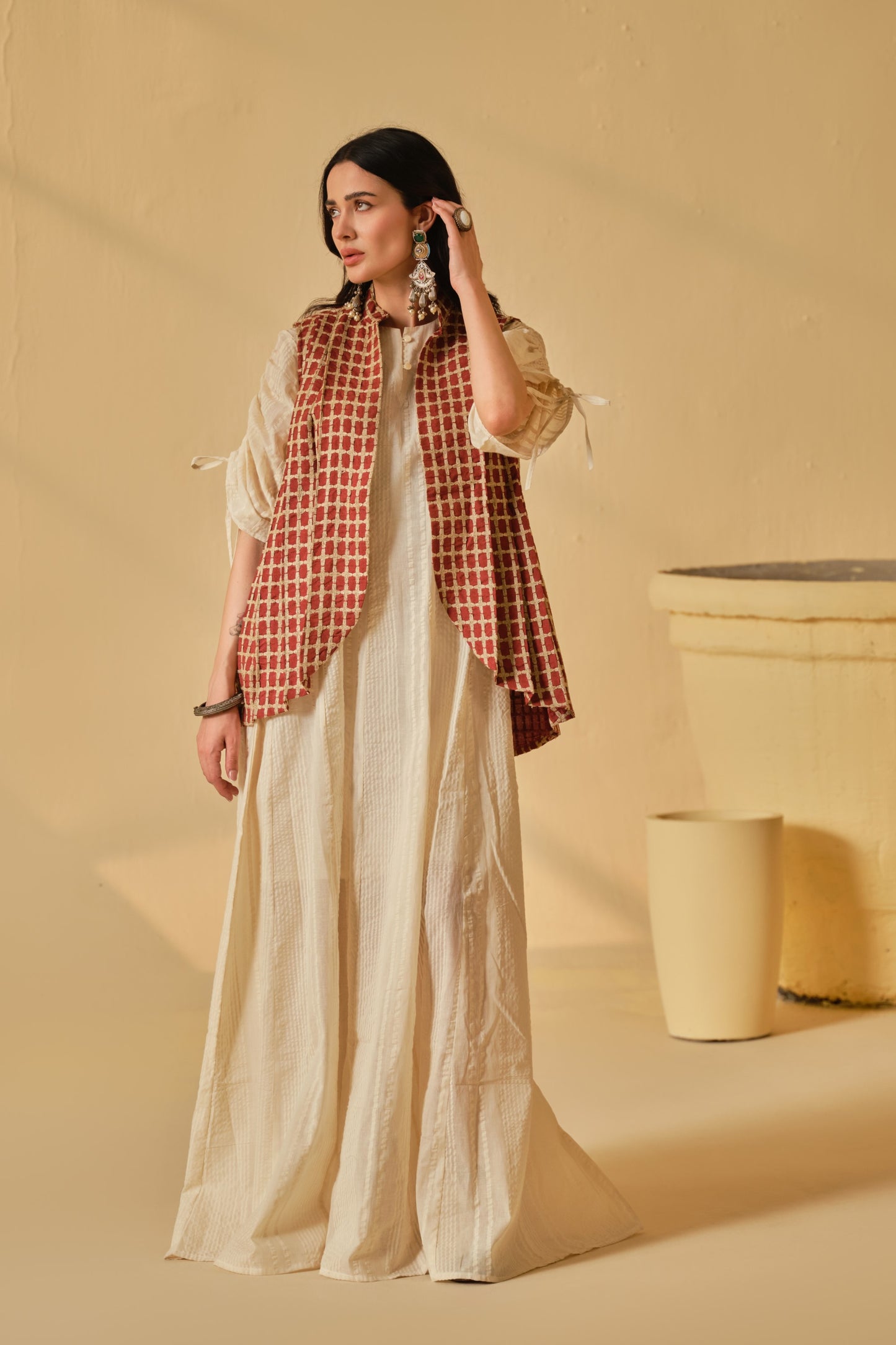 SUFI-ANGARI KURTA DRESS WITH DORI JACKET - RED