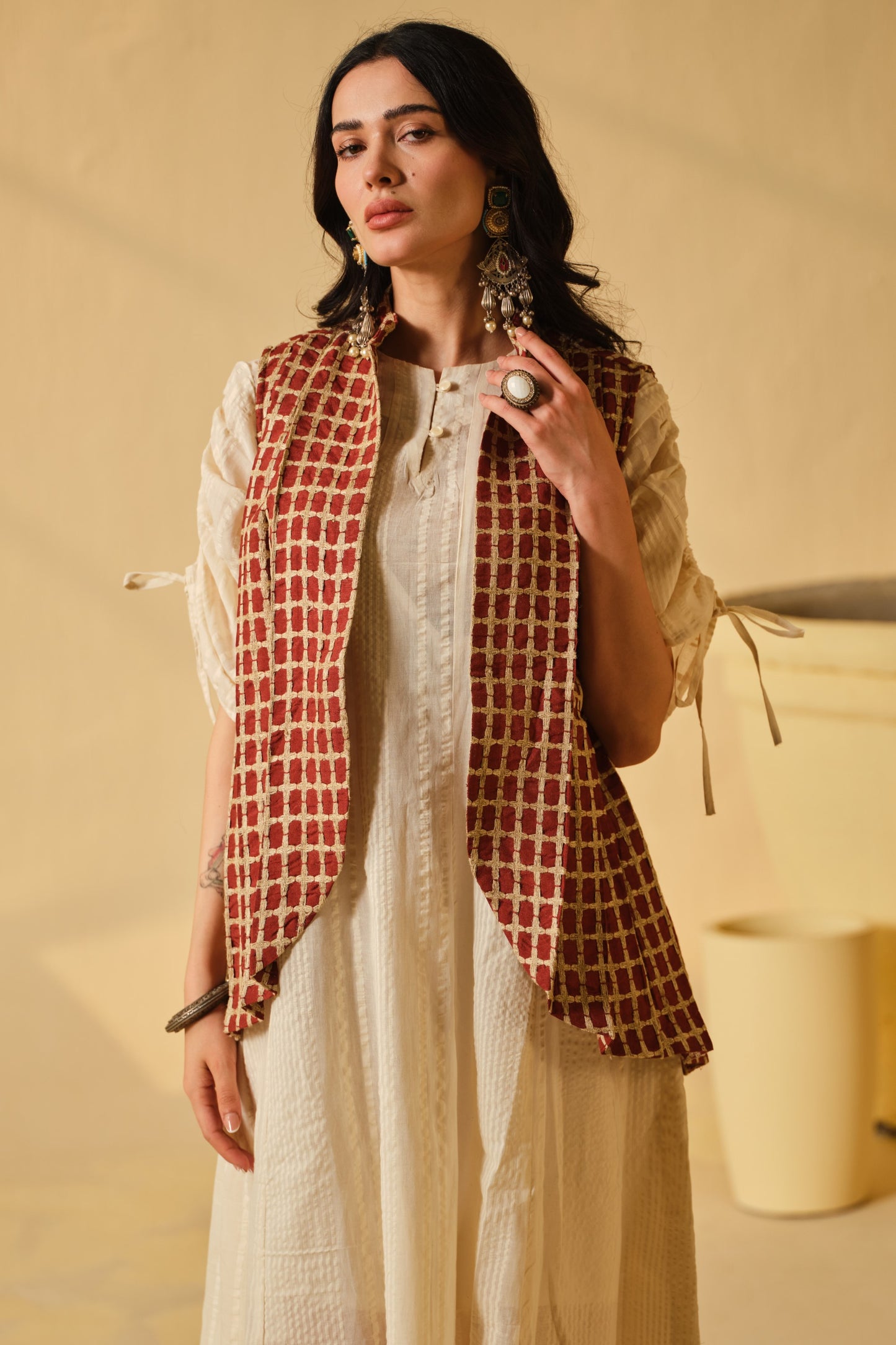 SUFI-ANGARI KURTA DRESS WITH DORI JACKET - RED