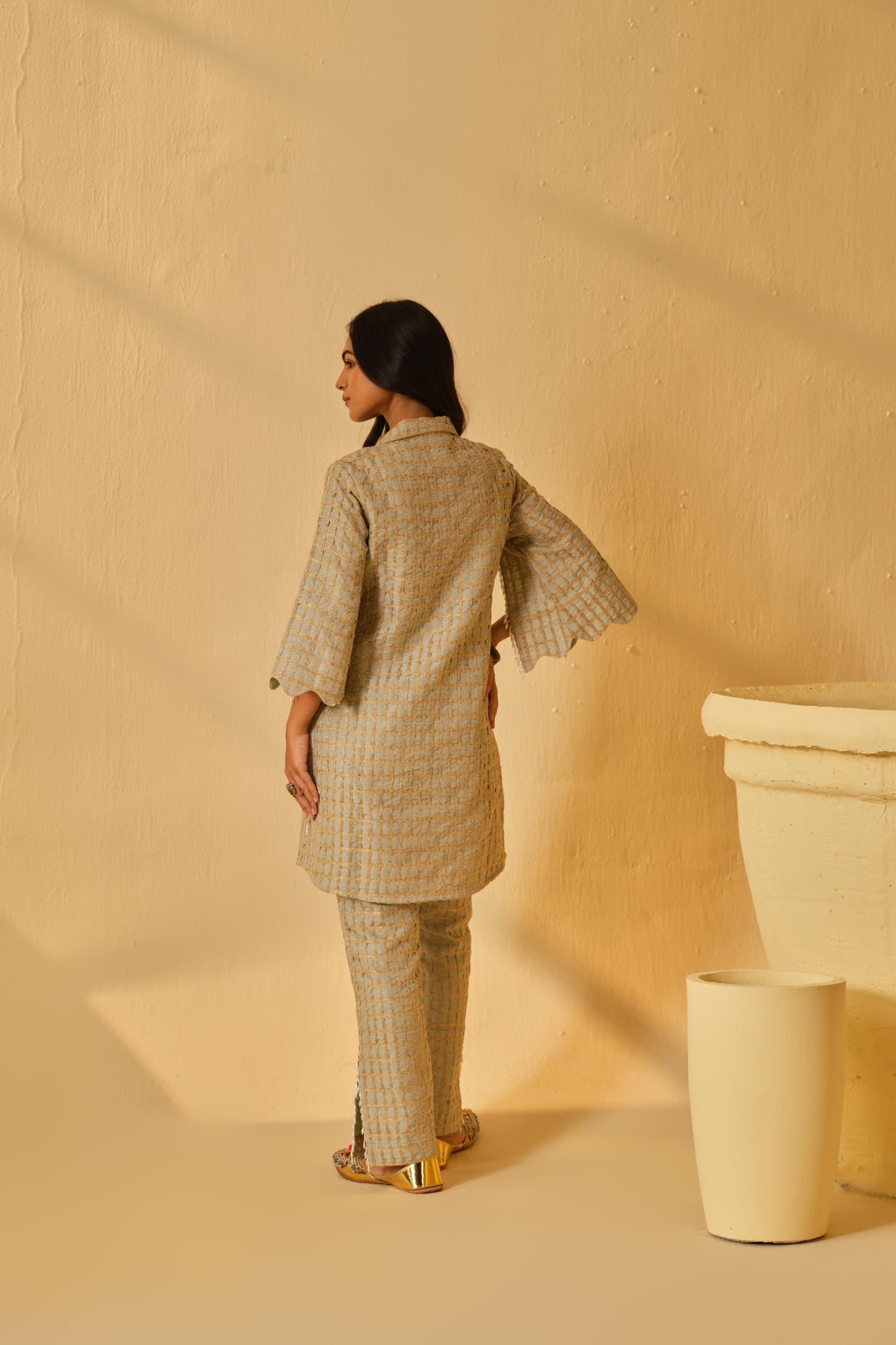 DABI-DORI EMBROIDERED PEARL WORK KURTA SET-PASTEL GREEN