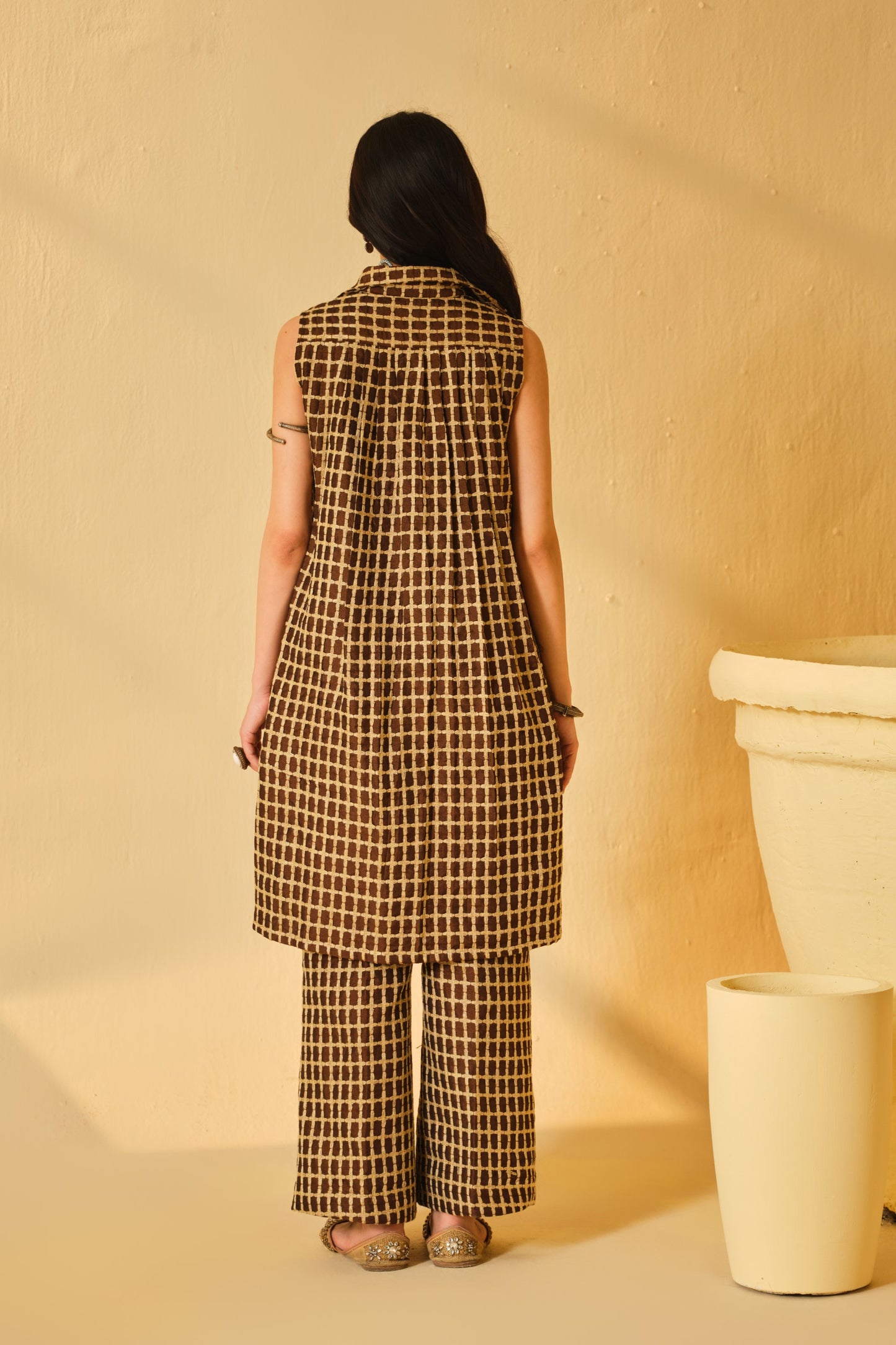 DABI-DORI PLEATED KURTA SET-CAMEL