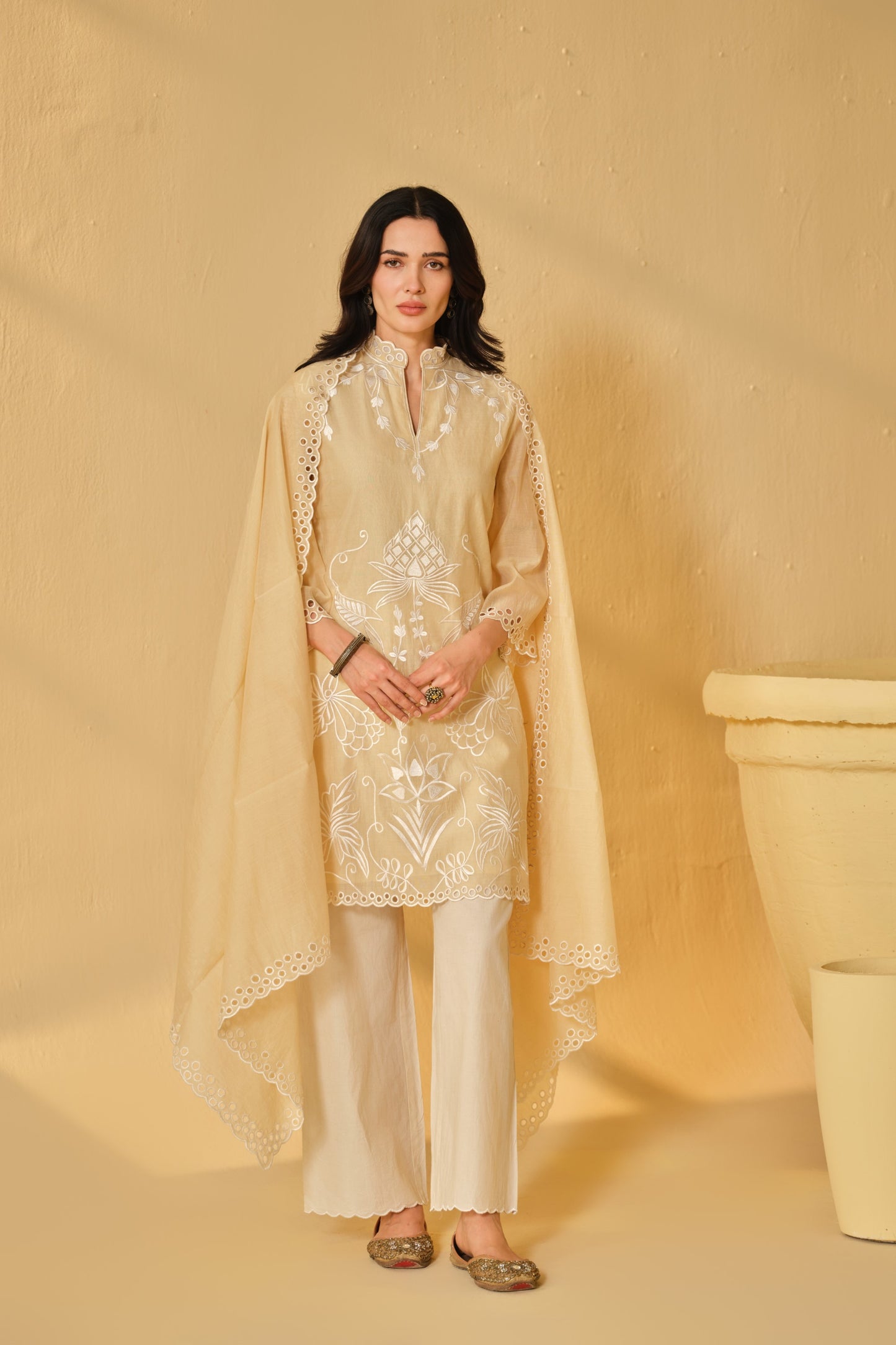 SUFIANA HAZE BEIGE KURTA SET WITH DUPATTA