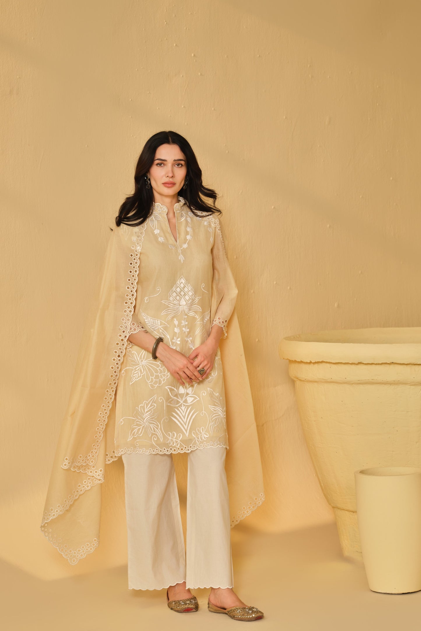 SUFIANA HAZE BEIGE KURTA SET WITH DUPATTA