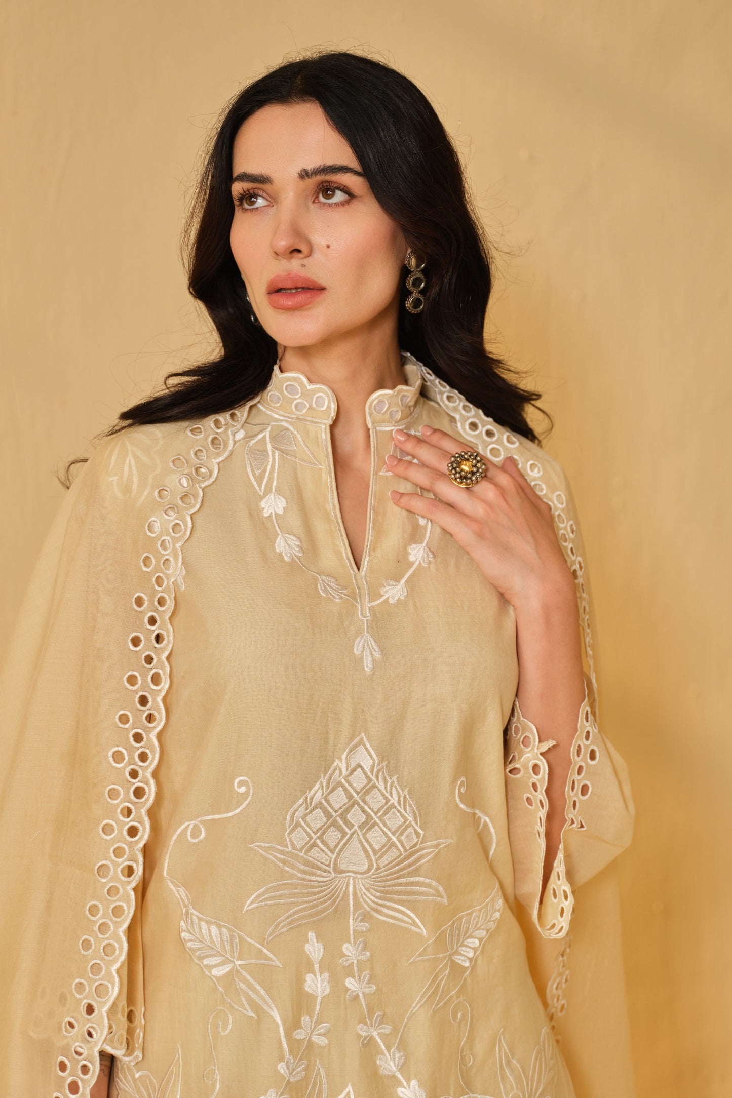 JASNOOR ANAND X SUFIANA HAZE BEIGE KURTA SET WITH DUPATTA