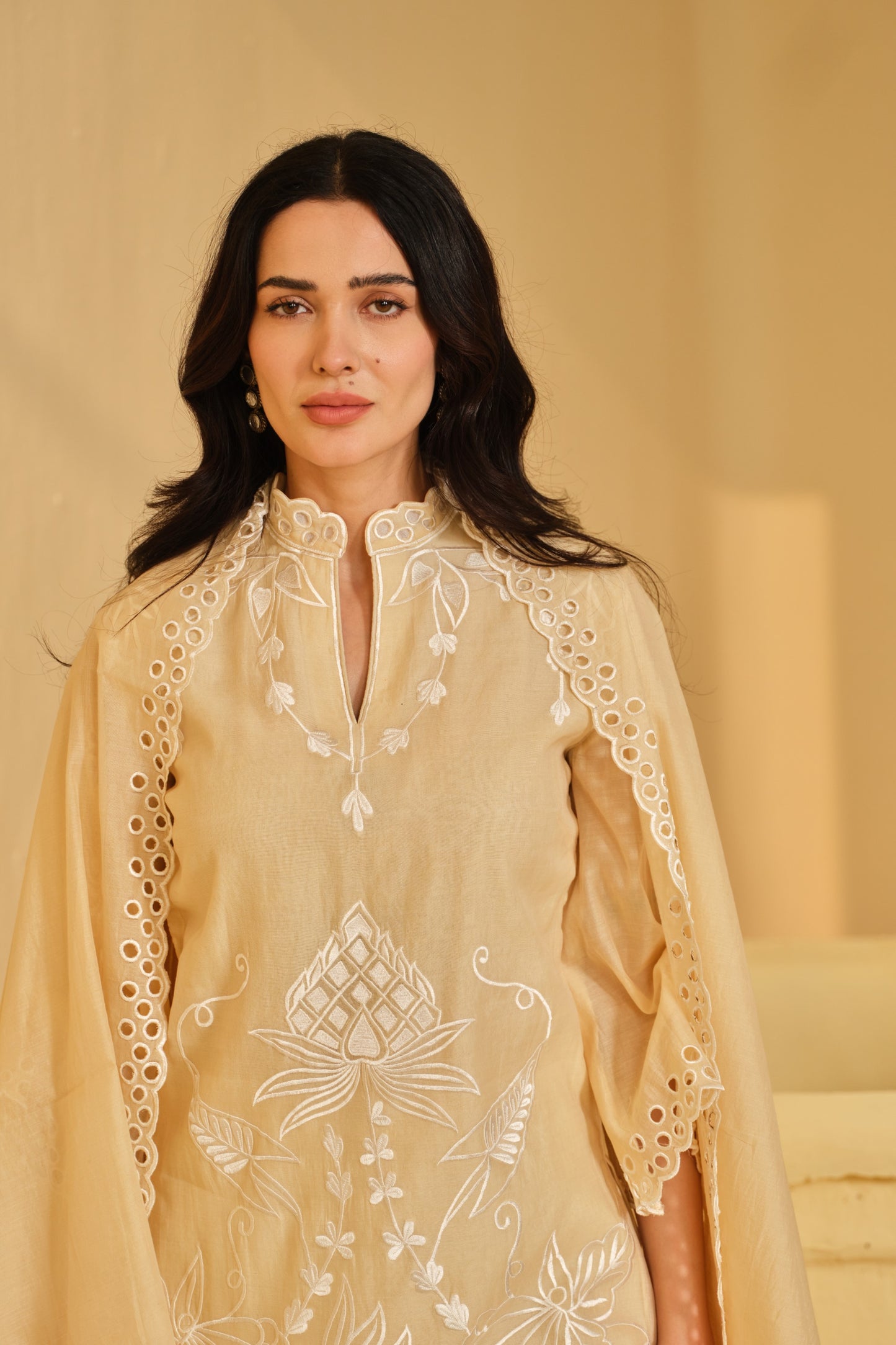 SUFIANA HAZE BEIGE KURTA SET WITH DUPATTA