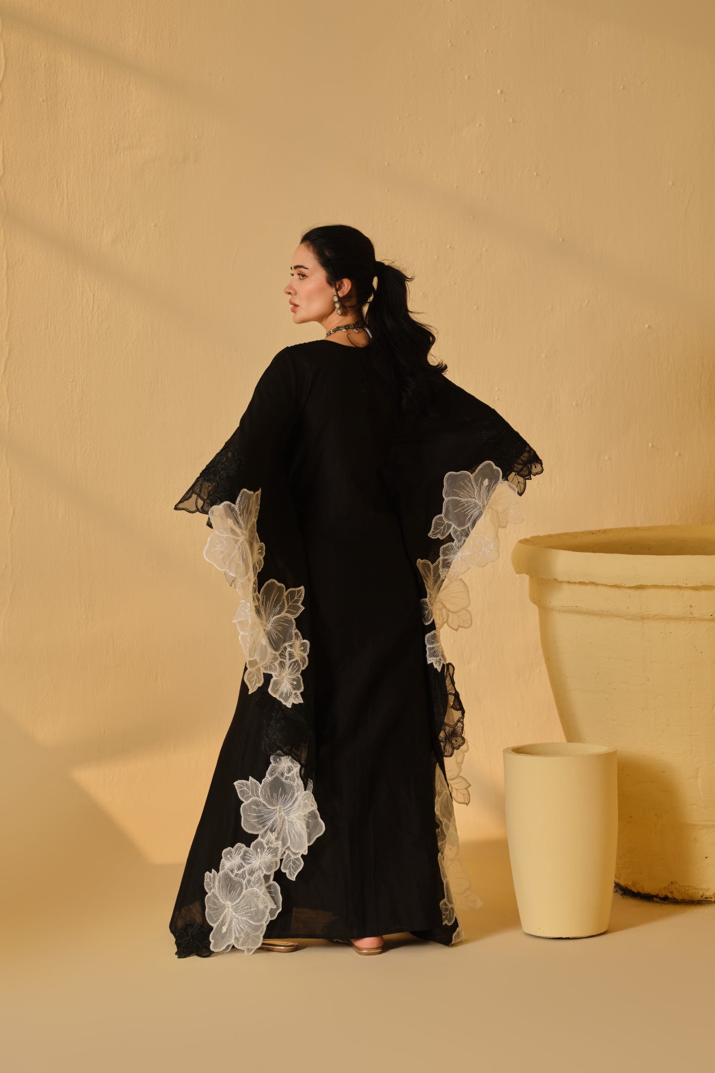 COLOUR BLOCK FLOWER WORK KAFTAN