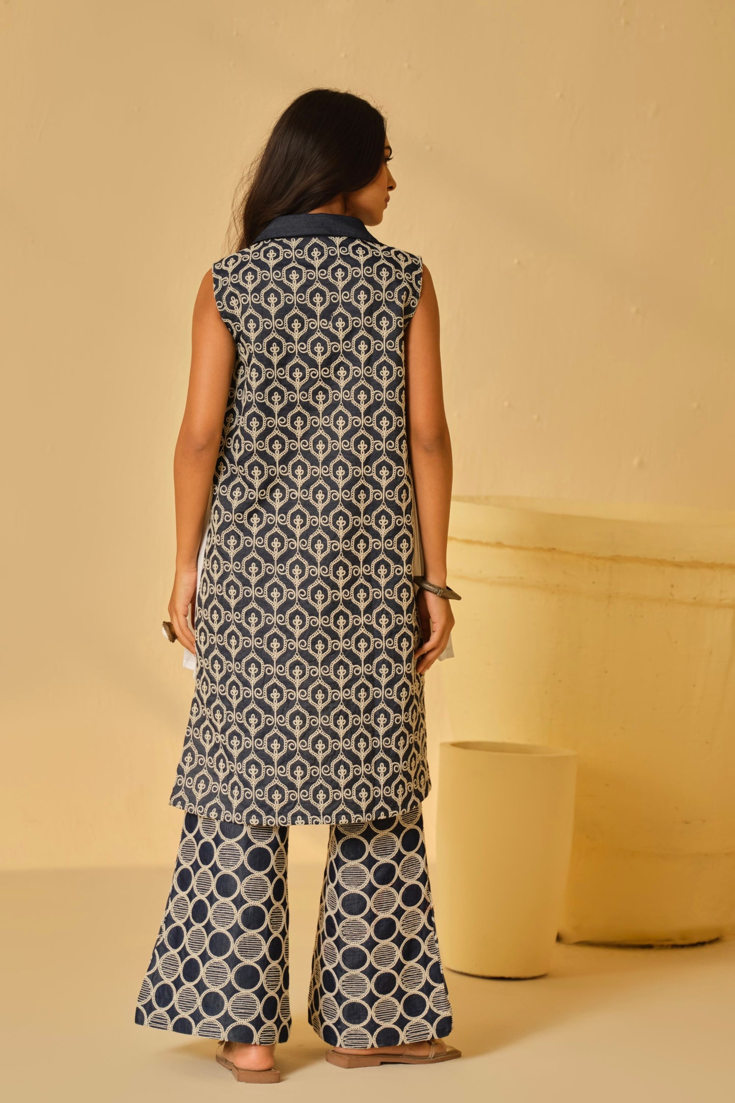 DENIM BLOCK WORK KURTA SET