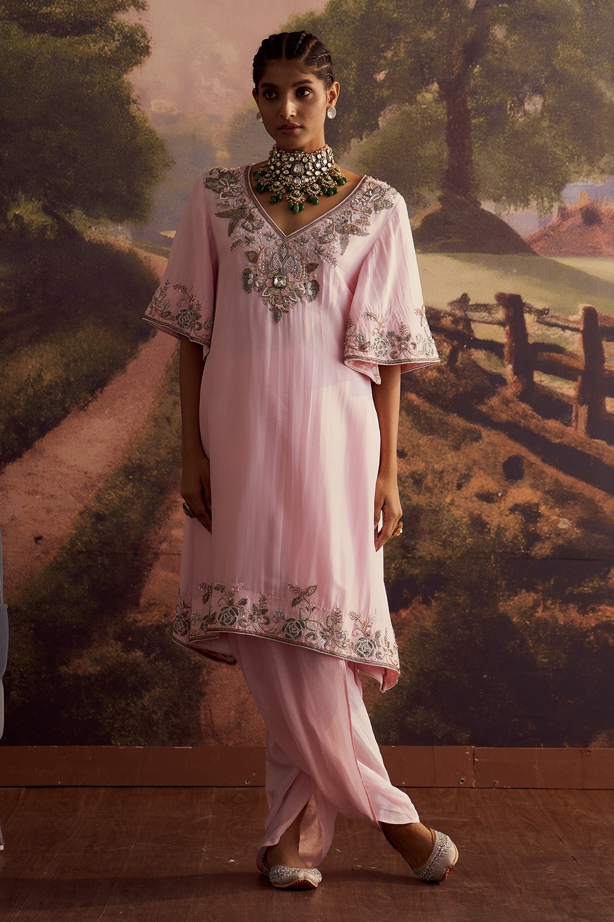 PASTEL PINK EMBROIDERED KURTA SET