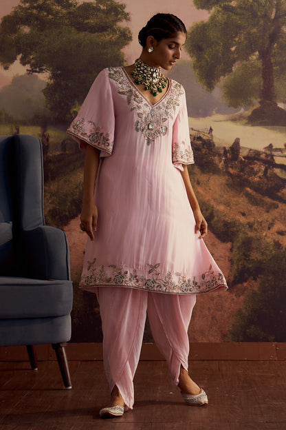 PASTEL PINK EMBROIDERED KURTA SET