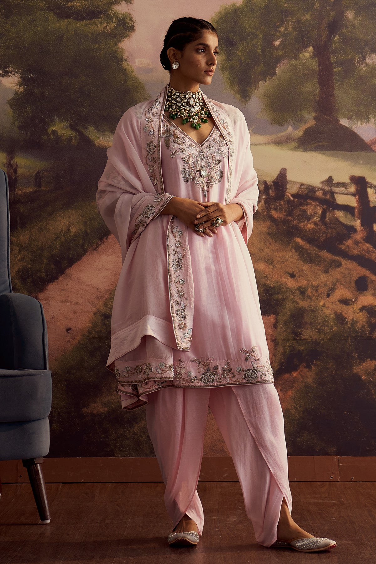 PASTEL PINK EMBROIDERED KURTA SET