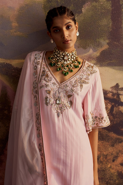 PASTEL PINK EMBROIDERED KURTA SET WITH DUPATTA