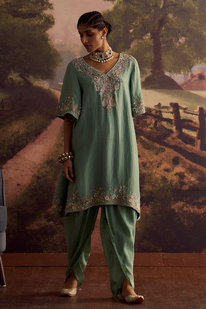 SAGE GREEN EMBROIDERED KURTA SET