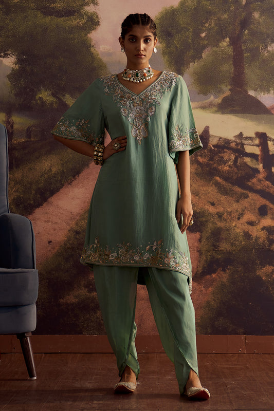 SAGE GREEN EMBROIDERED KURTA SET