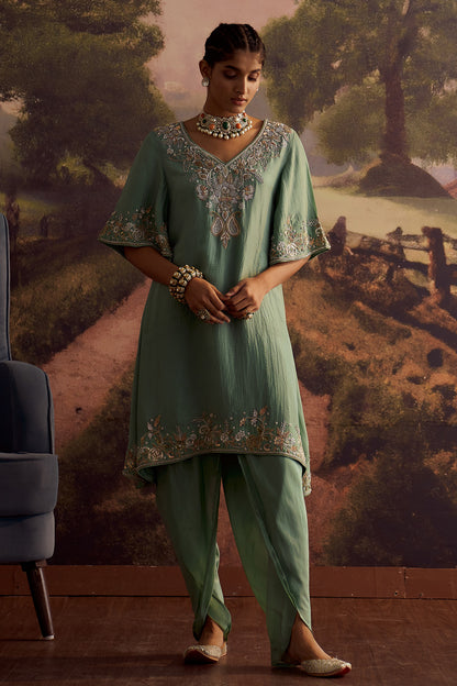 SAGE GREEN EMBROIDERED KURTA SET