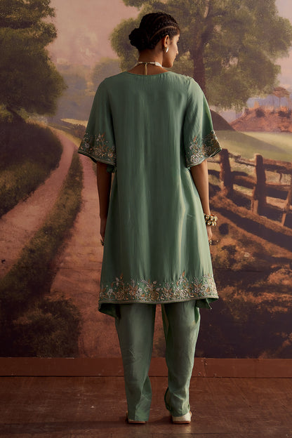 SAGE GREEN EMBROIDERED KURTA SET