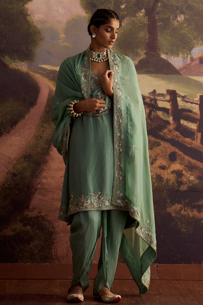 SAGE GREEN EMBROIDERED KURTA SET WITH DUPATTA