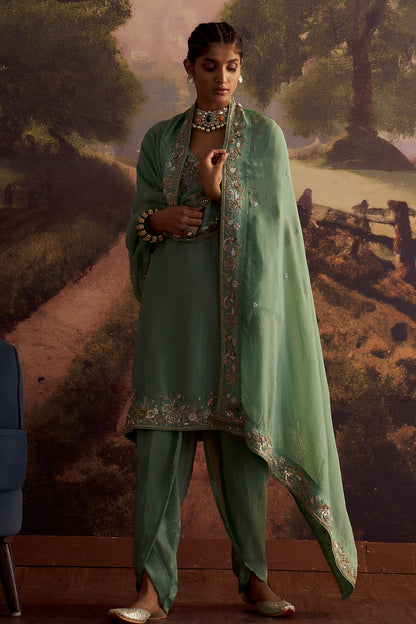 SAGE GREEN EMBROIDERED KURTA SET WITH DUPATTA