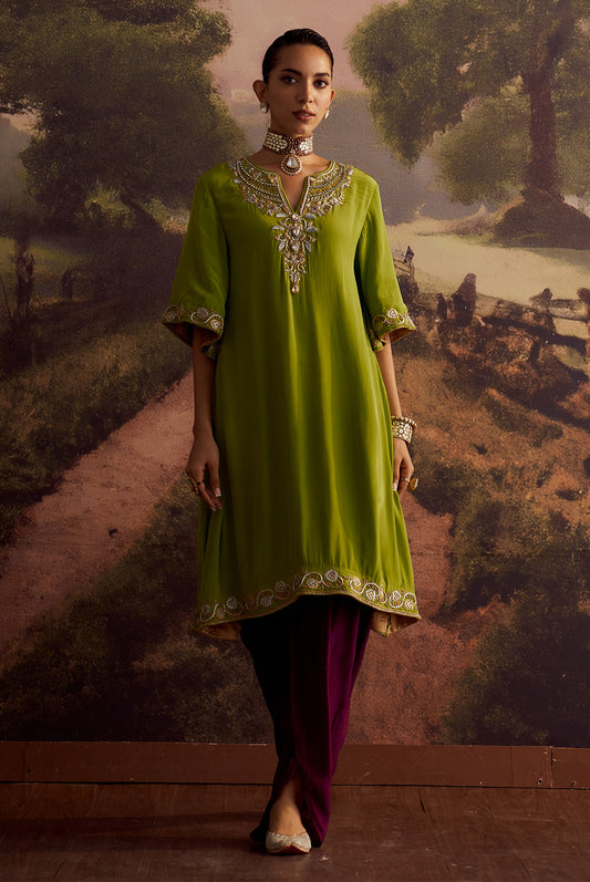 SAJANI GREEN PURPLE EMBROIDERED KURTA SET