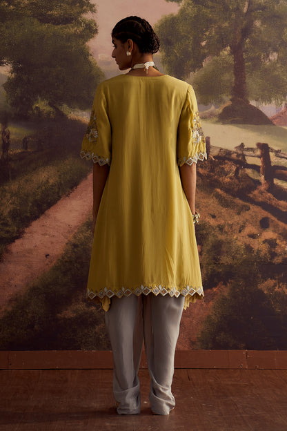 PASTEL YELLOW EMBROIDERED KURTA SET