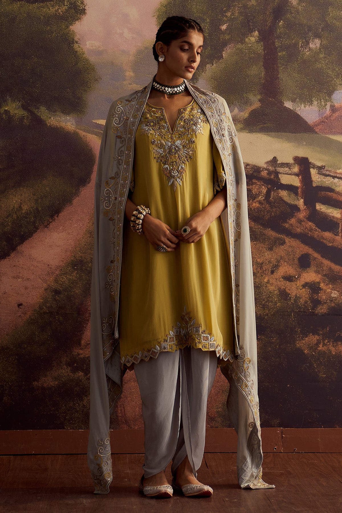 PASTEL YELLOW EMBROIDERED KURTA SET WITH DUPATTA