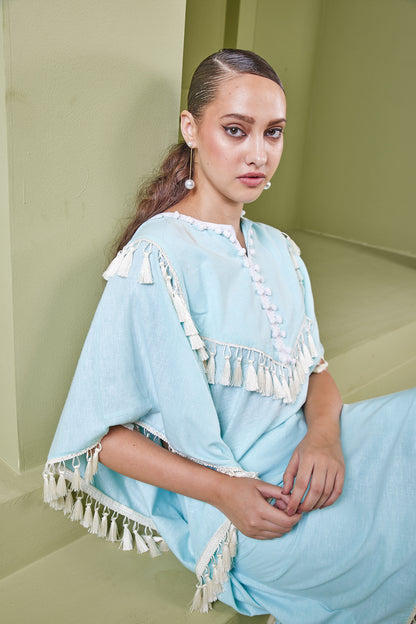 HAZE BLUE TASSEL FRINGE KAFTAN KURTA SET