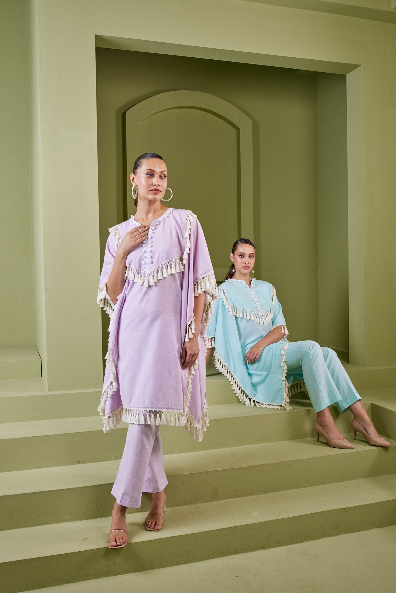 HAZE LILAC TASSEL FRINGE KAFTAN KURTA SET