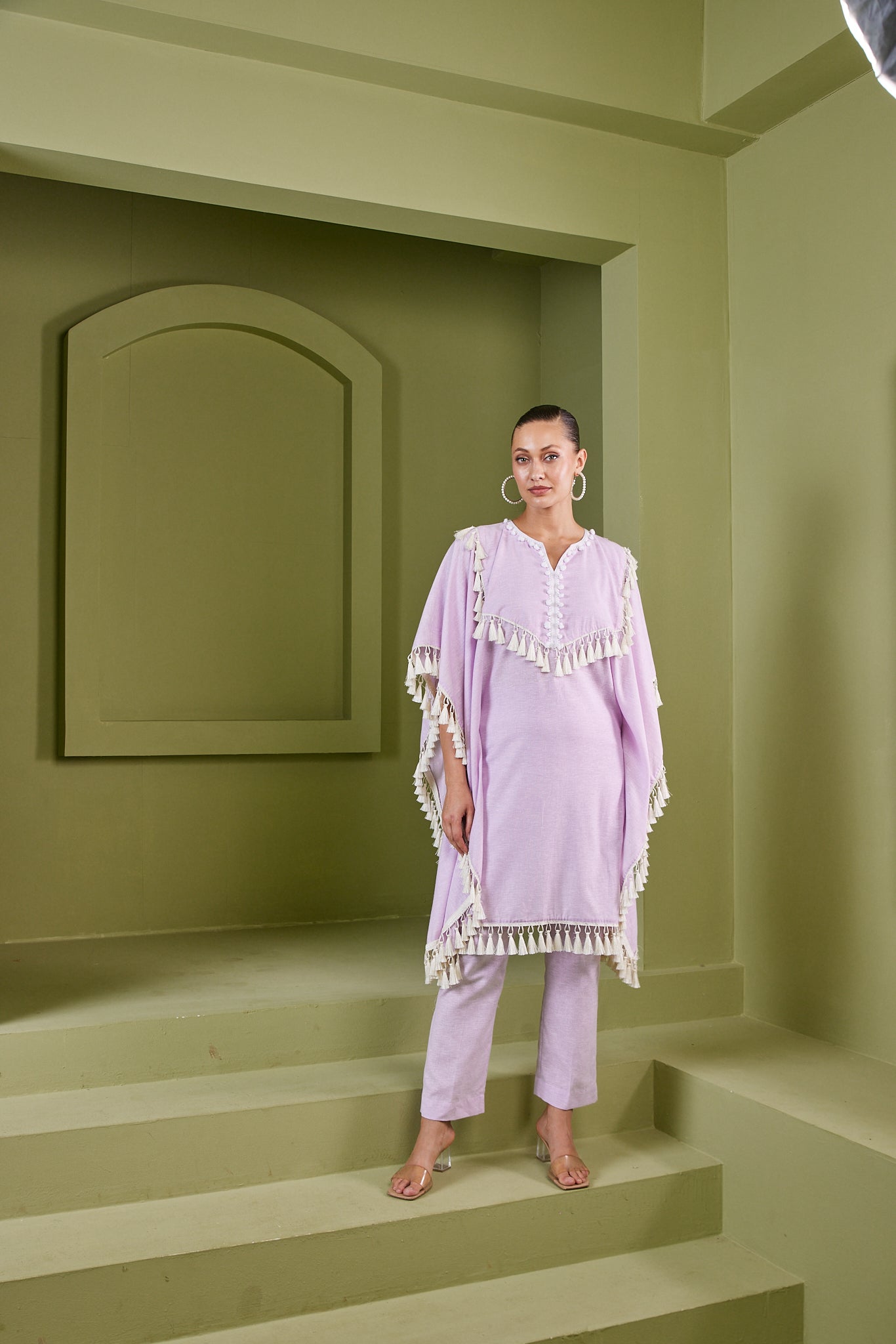 HAZE LILAC TASSEL FRINGE KAFTAN KURTA SET