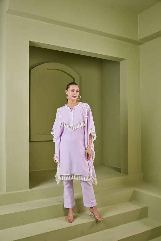 HAZE LILAC TASSEL FRINGE KAFTAN KURTA SET