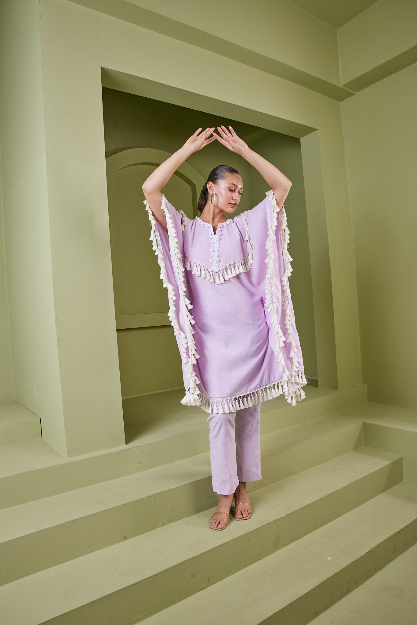 HAZE LILAC TASSEL FRINGE KAFTAN KURTA SET