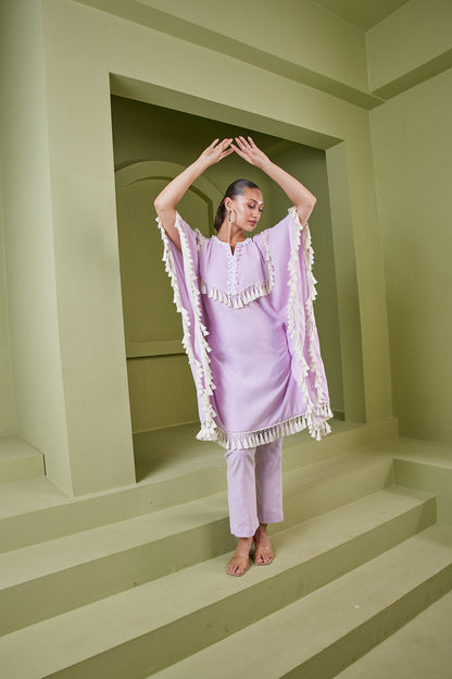 HAZE LILAC TASSEL FRINGE KAFTAN KURTA SET