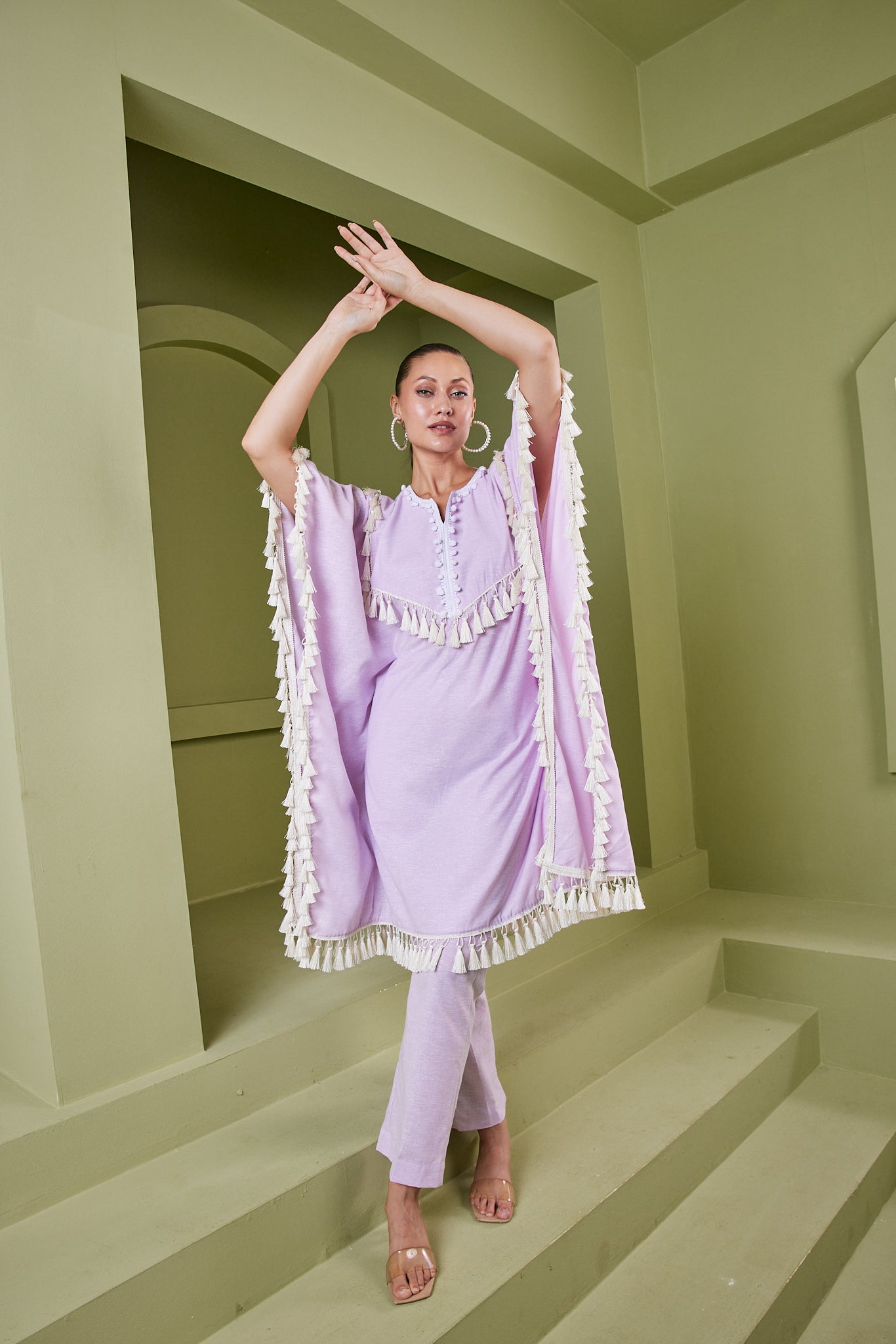 HAZE LILAC TASSEL FRINGE KAFTAN KURTA SET