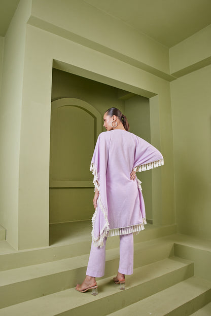 HAZE LILAC TASSEL FRINGE KAFTAN KURTA SET