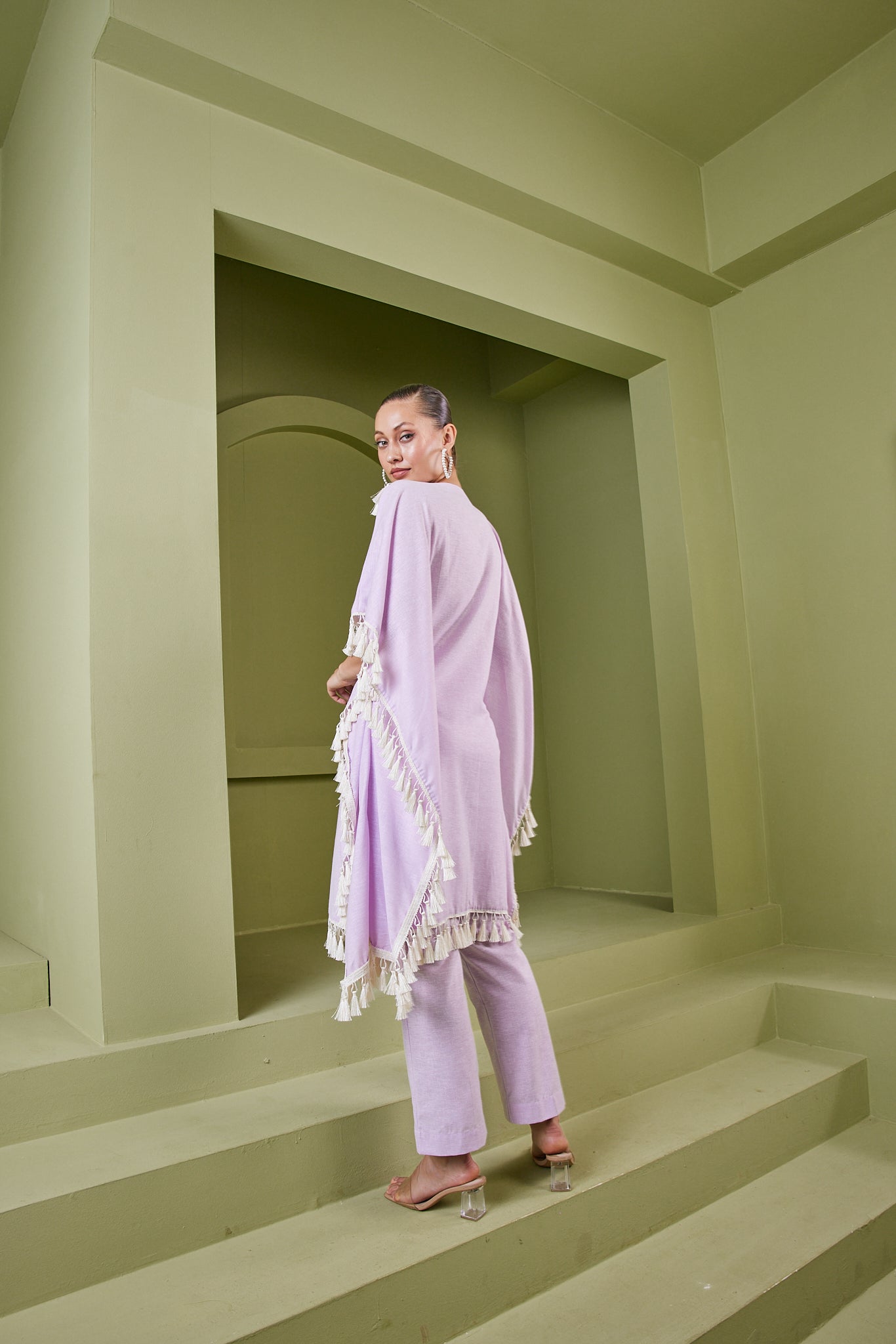 HAZE LILAC TASSEL FRINGE KAFTAN KURTA SET