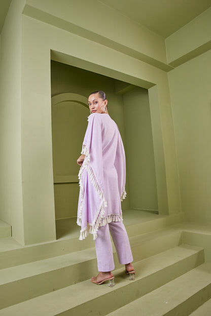 HAZE LILAC TASSEL FRINGE KAFTAN KURTA SET