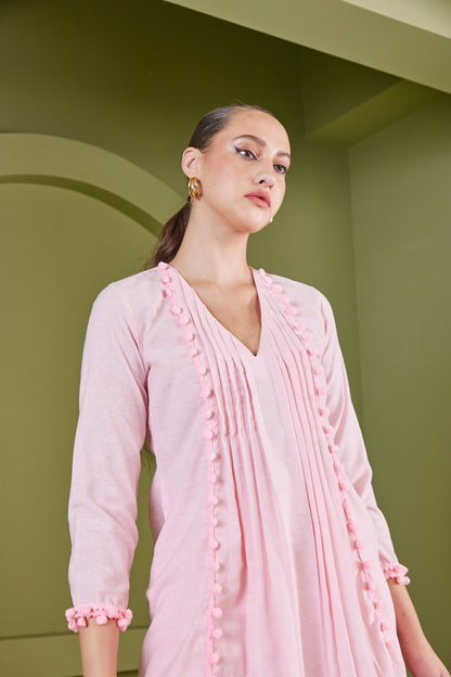 HAZE PINK PLEATED KURTA SET