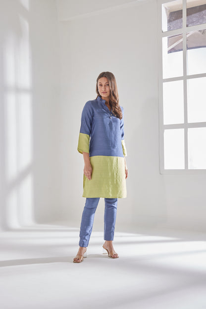 BLUE-YELLOW BLOCK KURTA SET