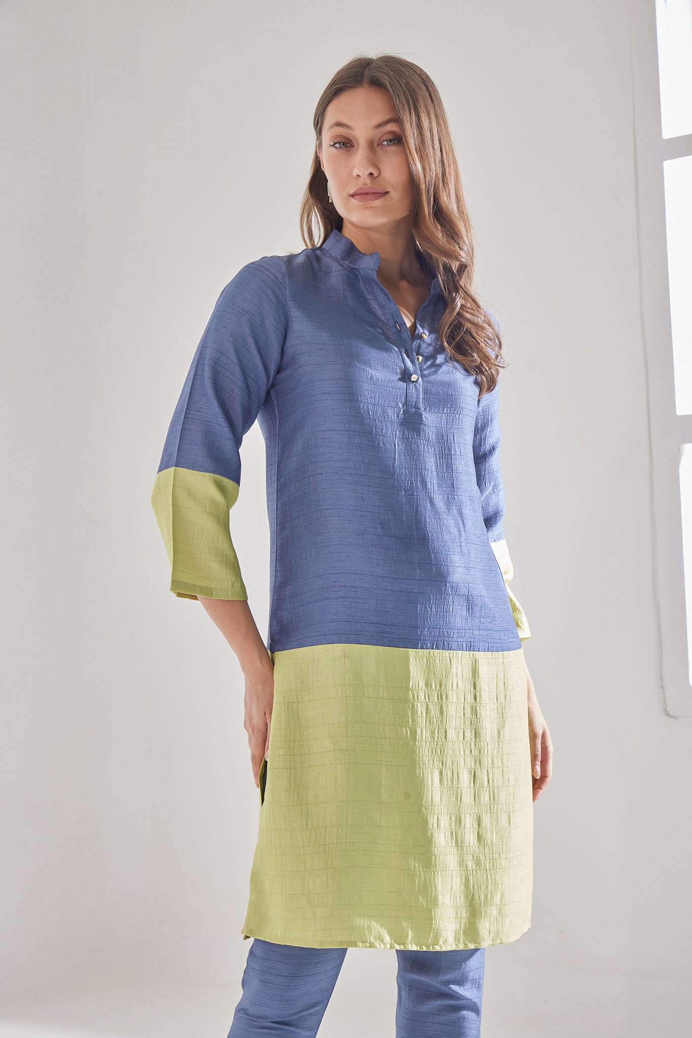 BLUE-YELLOW BLOCK KURTA SET